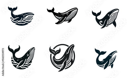 Whale Humpback logo icon design illustration black white