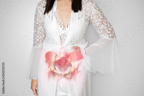 Konstfotografi Illustration of female pelvic anatomy showing pain and discomfort, ideal for topics about women's health, pelvic disorders, gynecology, and medical education