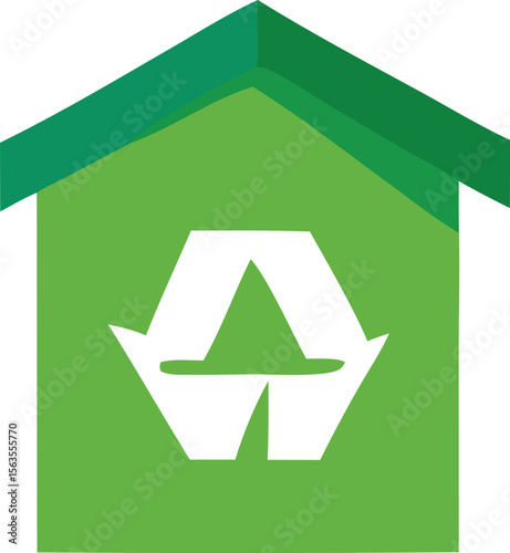 Green house symbol with recycling arrows inside representing eco friendly living and sustainable housing solutions