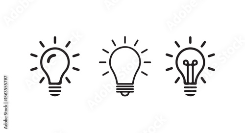 Flat Light Bulb Icons, Creativity, Questions, and Solutions Collection,  Idea and creativity symbol. Electric lamp, electricity, light. Editable stroke. Vector illustration eps 10.