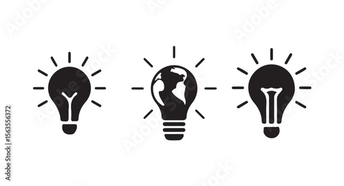 Flat Light Bulb Icons, Creativity, Questions, and Solutions Collection,  Idea and creativity symbol. Electric lamp, electricity, light. Editable stroke. Vector illustration eps 10.