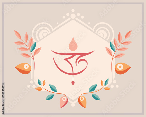 Bengali Alpona Border in Pastel Watercolor on Wall Mockup for Invitation or Card