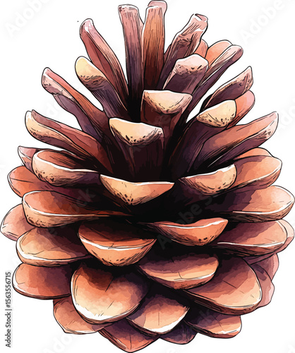 Set of pine cones isolated on white background. Hand painted watercolor. Botanical hand drawn  illustration vector Cones of coniferous trees, forest elements