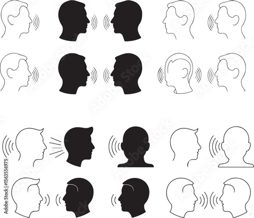 Communication & Speech Icons - Head Profiles with Sound Waves