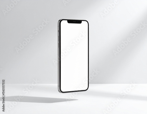 Minimalist Floating Smartphone Mockup with White Screen on Clean Background