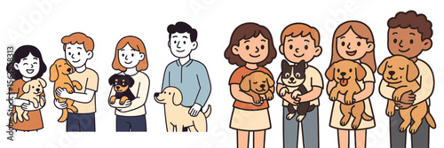 Families enjoying time with puppies in a cheerful setting showcasing love for dogs
