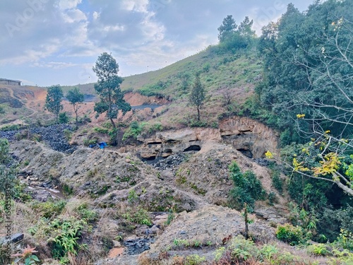 Rat hole coal mining area in Meghalaya 