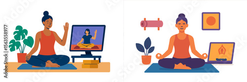 Virtual yoga class promotes mindfulness and physical well-being through guided sessions at home with an instructor