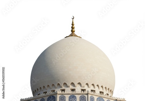 A grand mosque dome isolated on white background with golden crescent