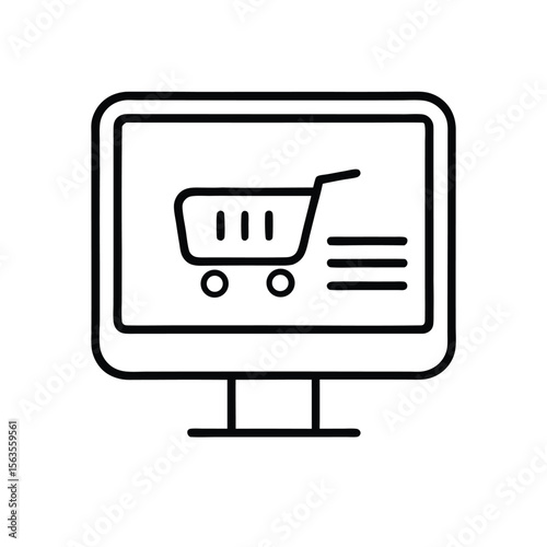 online shopping icon, computer monitor with shopping cart vector
