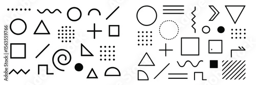 Geometric shapes and patterns arranged in a creative layout for design inspiration