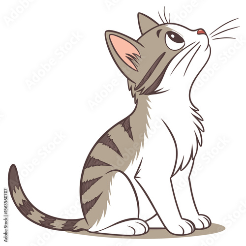 Cute Cat Sitting Isolated on White Background Vector Illustration