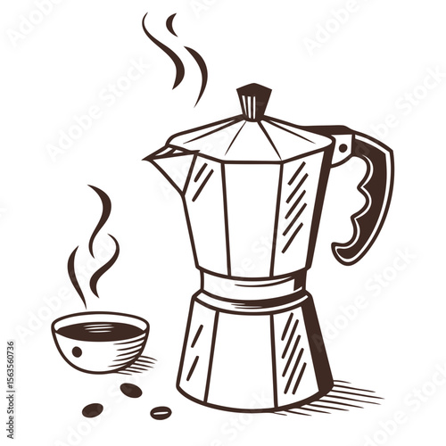 coffee cup and coffee pot isolated white