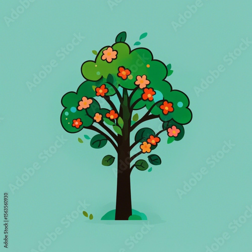 lush tree with few flowers against a clear sky
