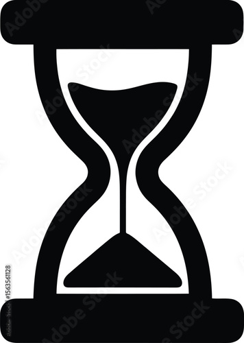 A simple black and white illustration of an hourglass with sand flowing through the narrow center point silhouette