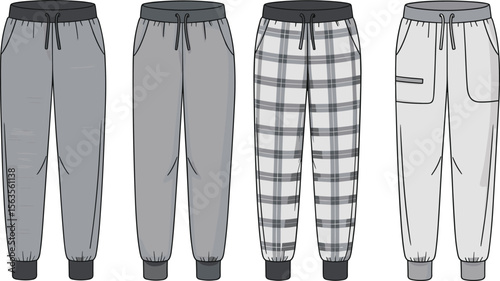 Men’s jogger pants vector template, casual loungewear sweatpants, flat sketch design, front and back view, fashion apparel illustration

 flat vector illustration
