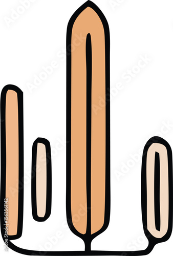 Abstract illustration of three stylized elongated rounded shapes in a row with the central shape being the tallest and widest