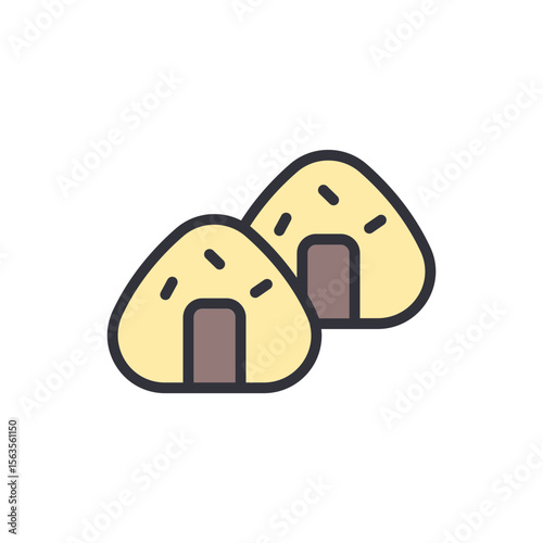 Two Japanese Rice Balls Onigiri With Seeds Cute Icon Isolated