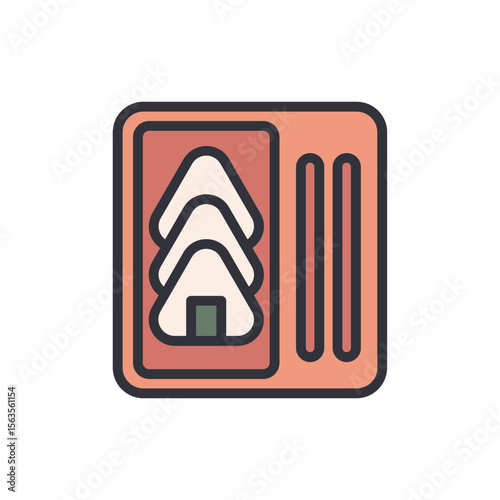 Minimalist Illustration Of Traditional Japanese Onigiri Meal Tray With Chopsticks