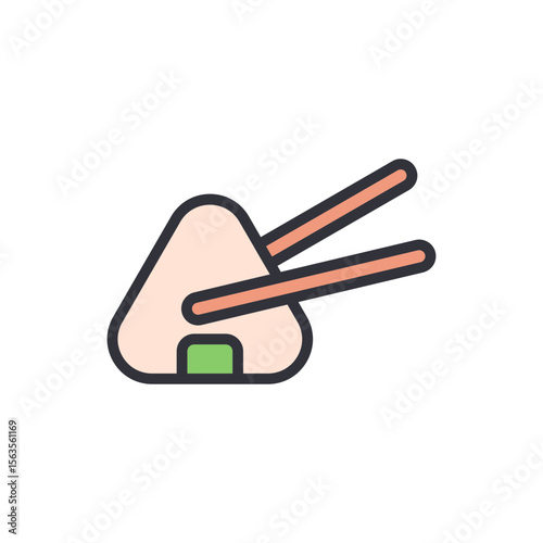 Minimalistic Illustration Of Onigiri With Chopsticks On Transparent Background