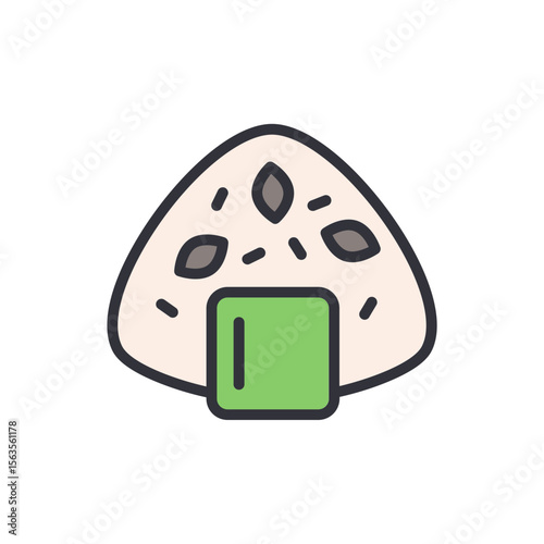 Traditional Japanese Onigiri Rice Ball With Seaweed Nori Decoration