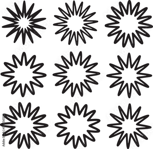 Wallpaper Mural Starburst and Sunburst Doodle Set with Irregular Hand Drawn Rays in Sketch Silhouette Style Torontodigital.ca