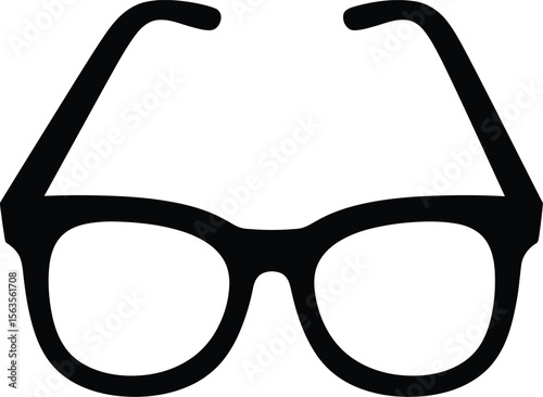 A simple black and white illustration of eyeglasses with a thick frame and round lenses design style silhouette