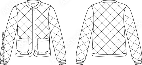 CAD drawing flat vector illustration of double-breasted trench coat, belted waist, sleeve strap detail, button closure, front and back garment view, outerwear fashion design sketch layout