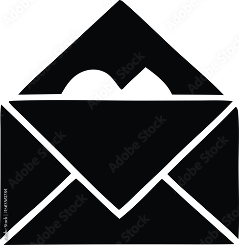 Stylized black silhouette of an open envelope revealing a heart shape inside