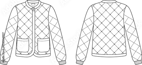 CAD drawing flat vector illustration of double-breasted trench coat, belted waist, sleeve strap detail, button closure, front and back garment view, outerwear fashion design sketch layout