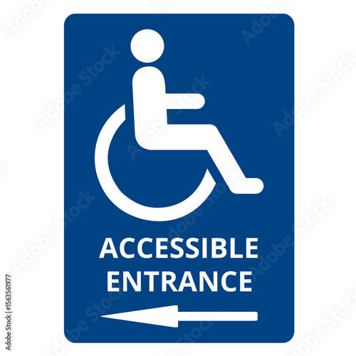 Accessible entrance for disable person sign on a blue background