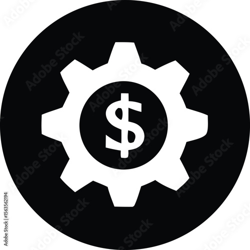 Icon representing financial operations and business mechanics featuring a gear with a dollar sign at its center