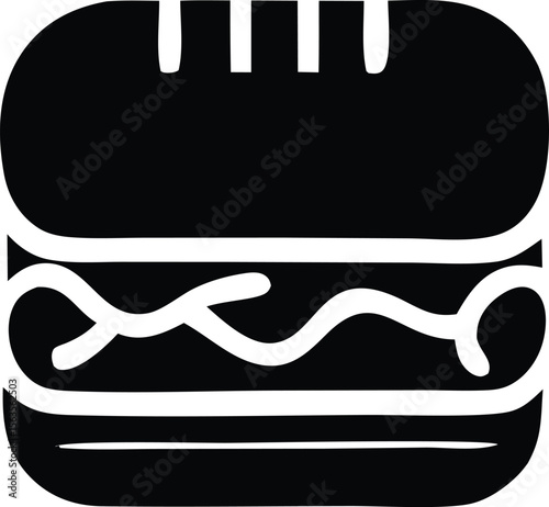 Stylized black and white icon of a sandwich with layers representing bread and fillings