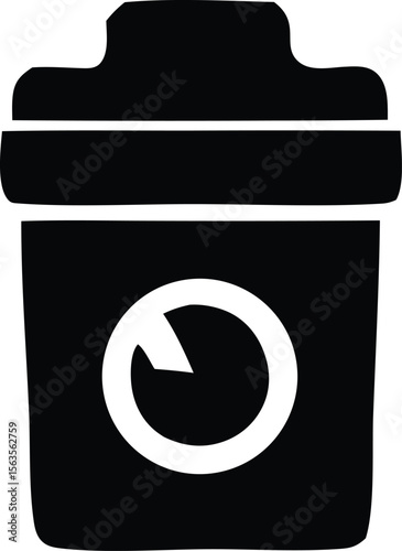 Black and white icon of a trash can with a circular arrow symbol indicating deletion or removal on a white background