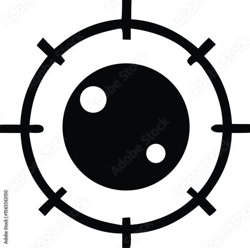 Stylized black and white icon of an eye within a circular target reticle with crosshairs symbolizing focus or surveillance