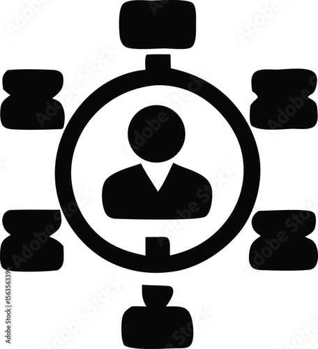 Centralized network diagram illustrating a single person connected to multiple individuals or entities in a structured organization