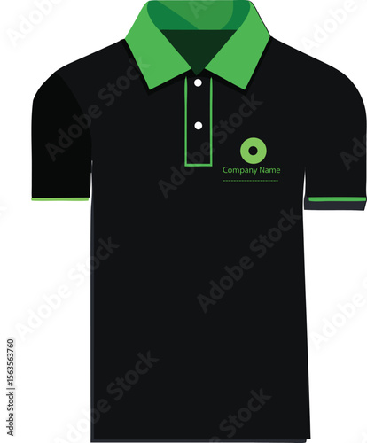 Modern black polo shirt with vibrant green collar cuffs and subtle branding for a professional and stylish appearance