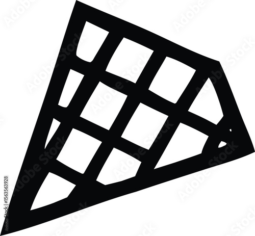 Abstract geometric pattern with intersecting lines forming a grid within a triangular shape on a white background