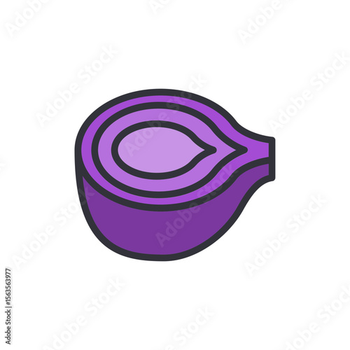 Halved Red Onion Graphic With Clean Lines On A Transparent Canvas