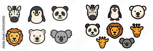 Cute animal icons featuring a variety of species for fun and playful designs