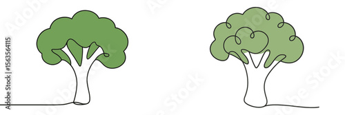 Creative illustration of two green trees with playful designs presented side by side in a simple style