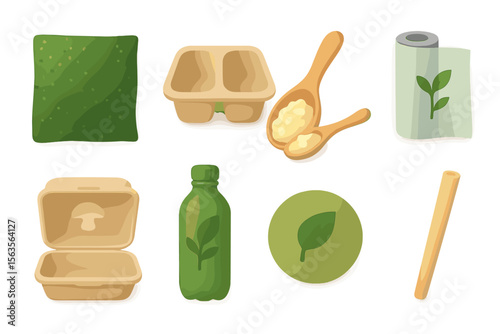 Various eco-friendly packaging items and utensils designed for sustainable living and gardening