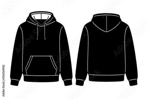 Hoodie design showcasing front and back view with detailing, ideal for fashion illustrations and print design references