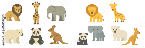Photography Colorful illustrations of various wild animals on a white background featuring p