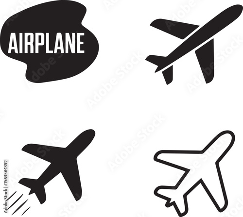 Modern Black Airplane Pictograms - Representing Travel, Departure & Air Transportation