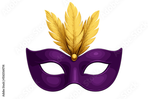 Vibrant purple masquerade mask adorned with golden feathers for festive celebrations in a lively cultural setting
