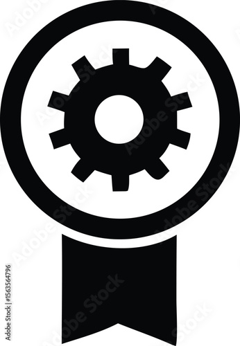 Award ribbon with gear icon symbolizing mechanical excellence and achievement in engineering or industry