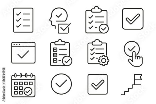 Creative checklist icons for task management and productivity at home or office