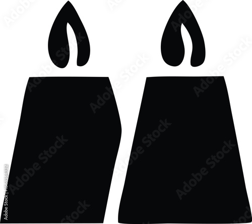 Two stylized black candles with flickering flames depicted in a minimalist graphic design against a white background