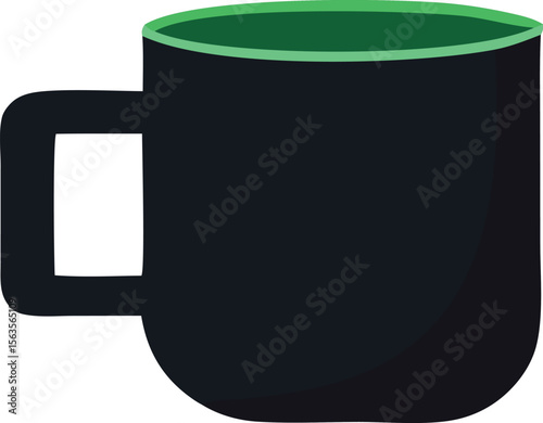 Simple black mug with a bright green rim isolated on a white background representing a clean and modern design